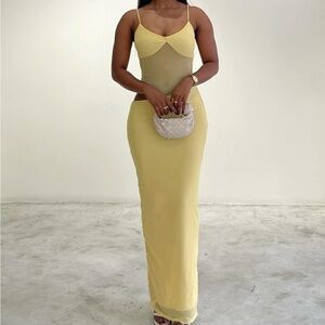 Fashion Nova Maria Mesh Cut Out Maxi Dress Yellow